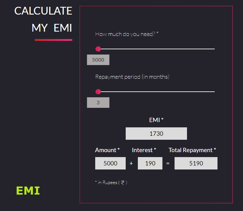 NIRA Personal Loan EMI Calculator 