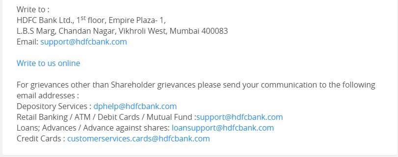 HDFC Bank Credit Card Customer Care Email ID क्या है ? 